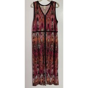 Chicos Dress 3 Brown Pink Maxi Phoebe Buffay Ikat Vacation Y2K Travel Stretch